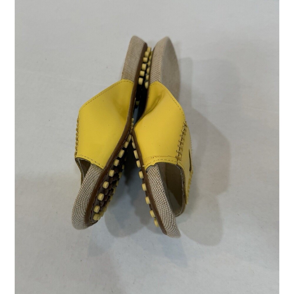 Lands End Sz 7M Yellow Patent Slip-On Slide Massage Sole Burlap Footbed Sandal - Picture 6 of 9